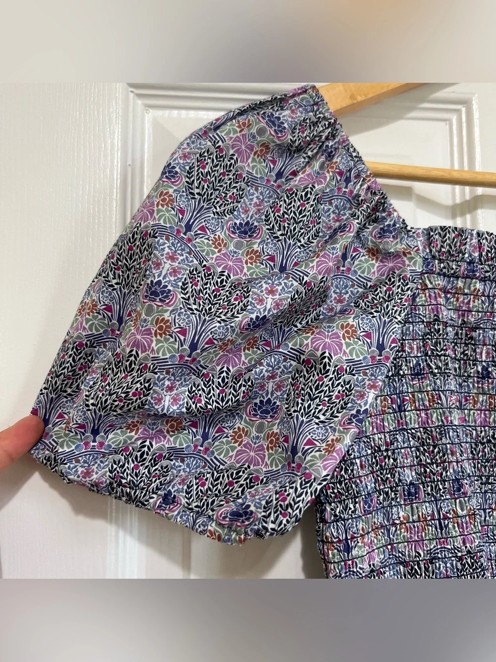 J. Crew Liberty Fabric Smocked Square Neck Puff Sleeve Floral Peplum Top Large